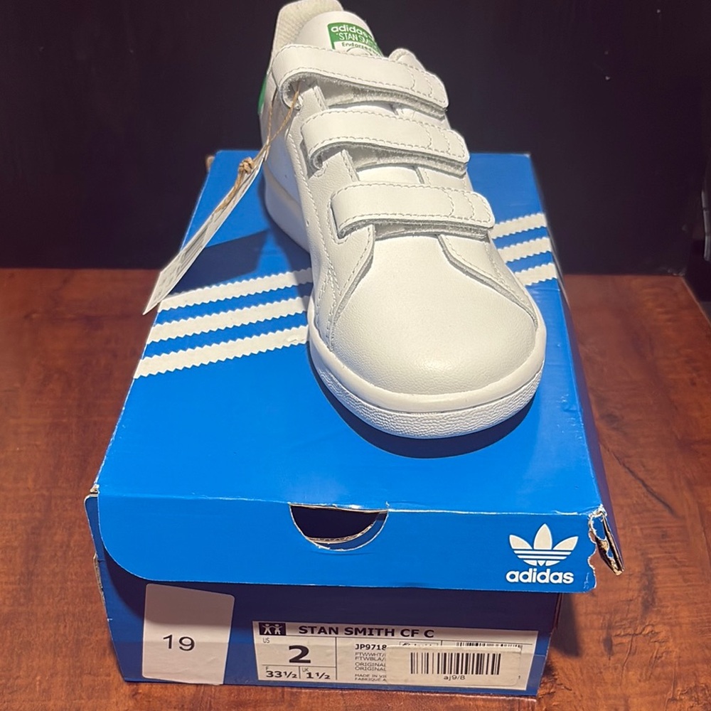 Adidas Kids Stan Smith White and Green Sneakers